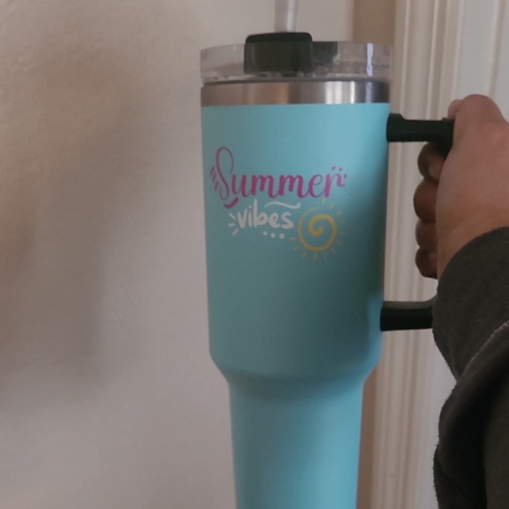 Summer Vibes Blue Tumbler with Straw